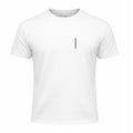 white t-shirt with minimal vertical bar embroidered logo tattoo streetwear