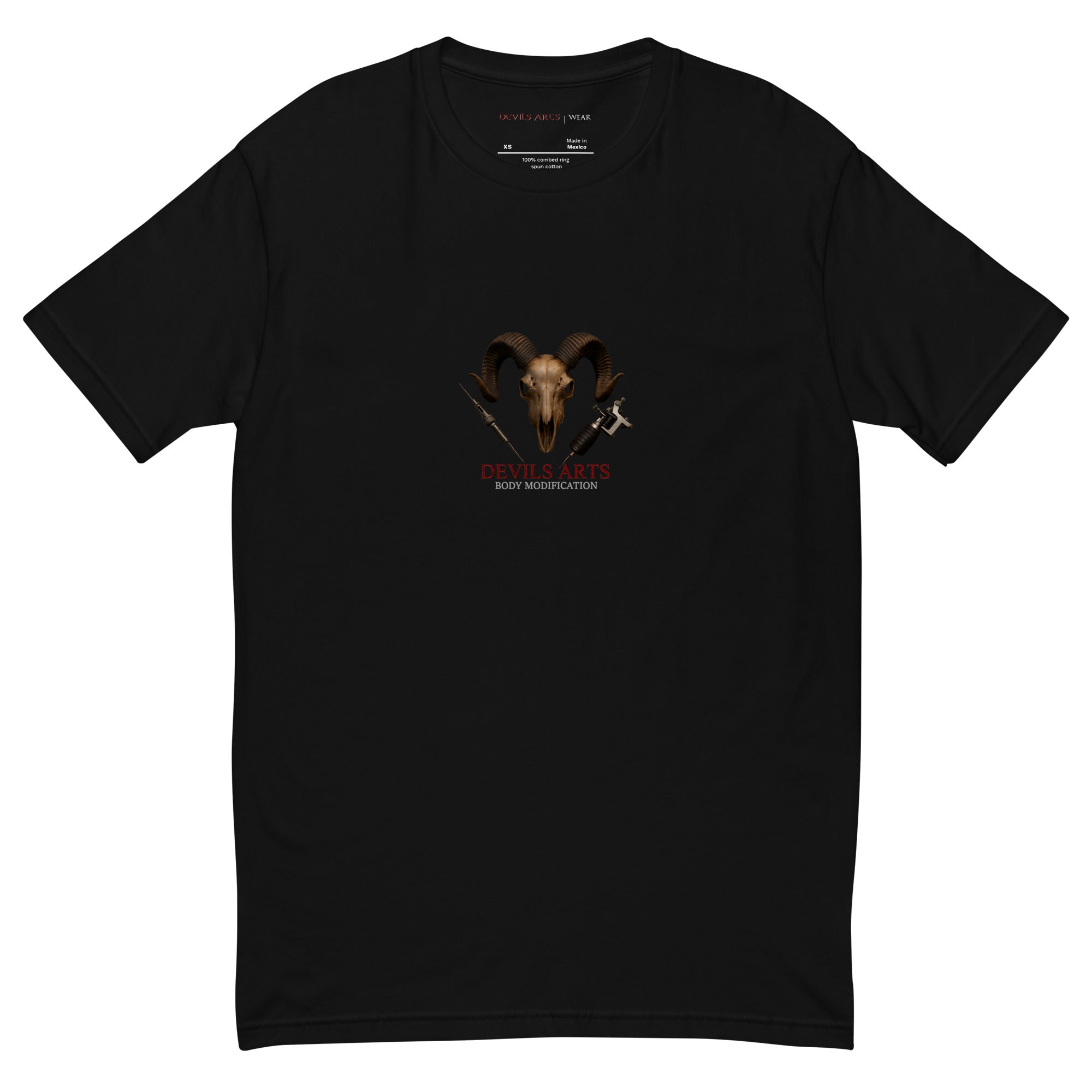 DEVILS-ARTS | WEAR RAW LOGO black men tee with ram skull and tattoo machine chest print