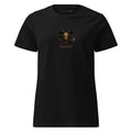 black women's tattoo culture t-shirt with DEVILS-ARTS ram skull logo print on chest