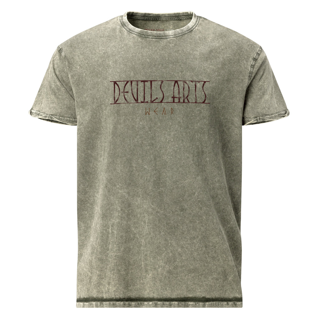 washed green unisex t-shirt with DEVILS ARTS runic logo viking tattoo streetwear