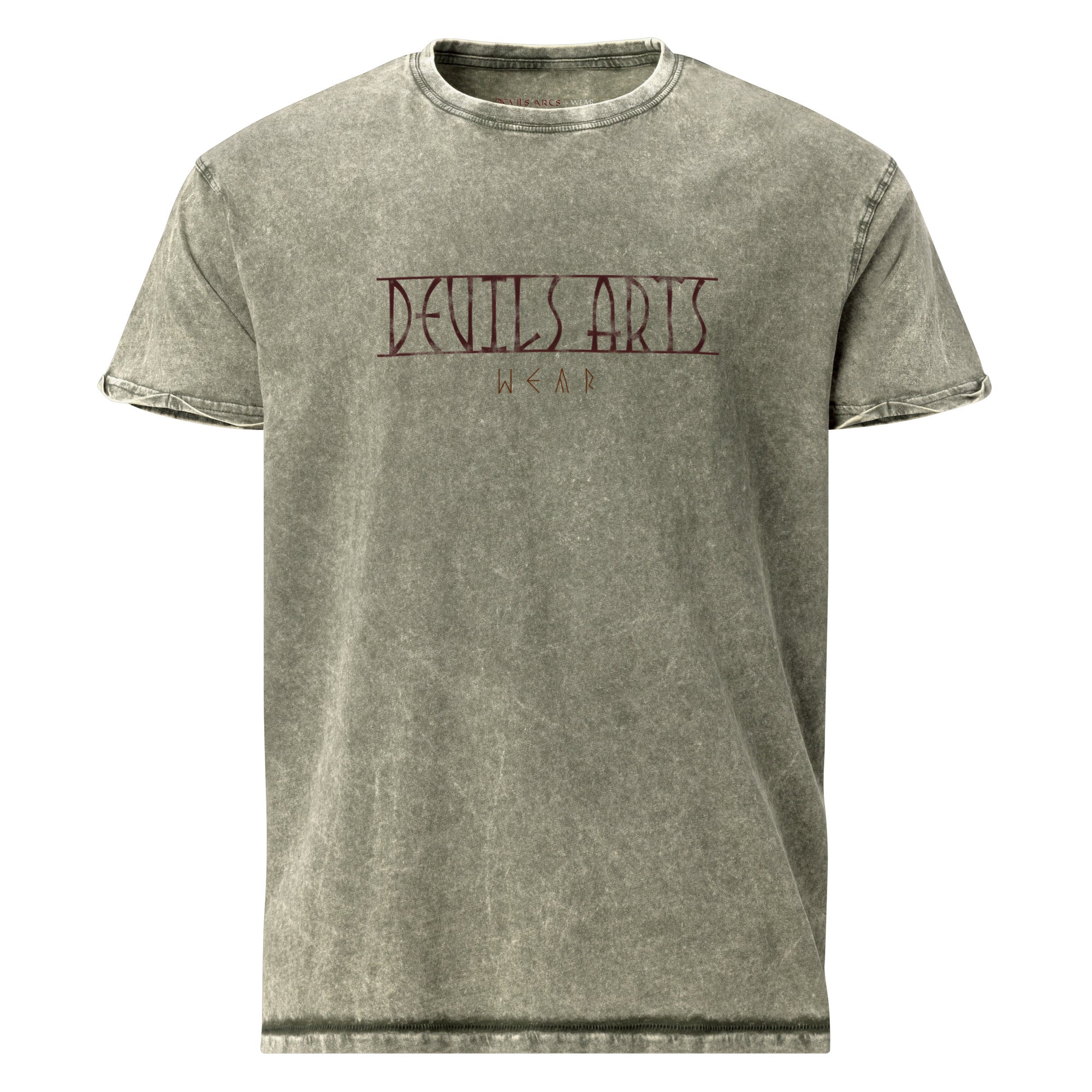 washed green unisex t-shirt with DEVILS ARTS runic logo viking tattoo streetwear