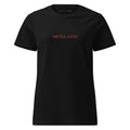 T-shirt nera da donna con logo tipografico minimale DEVILS ARTS, tattoo streetwear