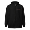 black zip hoodie with small DEVILS-ARTS tattoo logo on chest minimalist tattoo streetwear